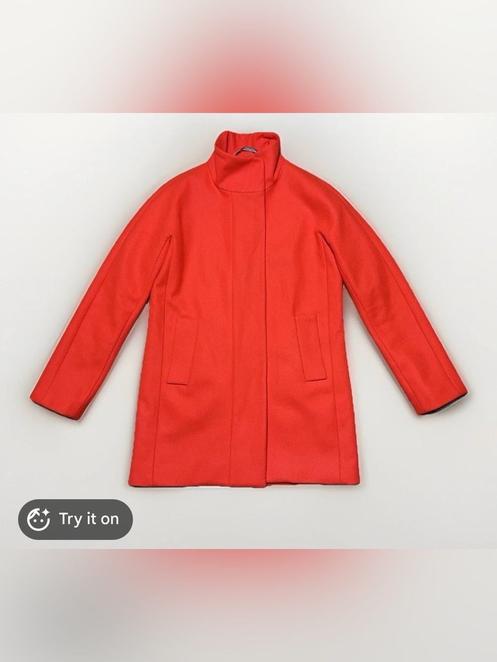 J.CREW Peacoat "City Coat" Cocoon Stadium Jacket Zip Size 00 Bright Orange Wool - Picture 1 of 9